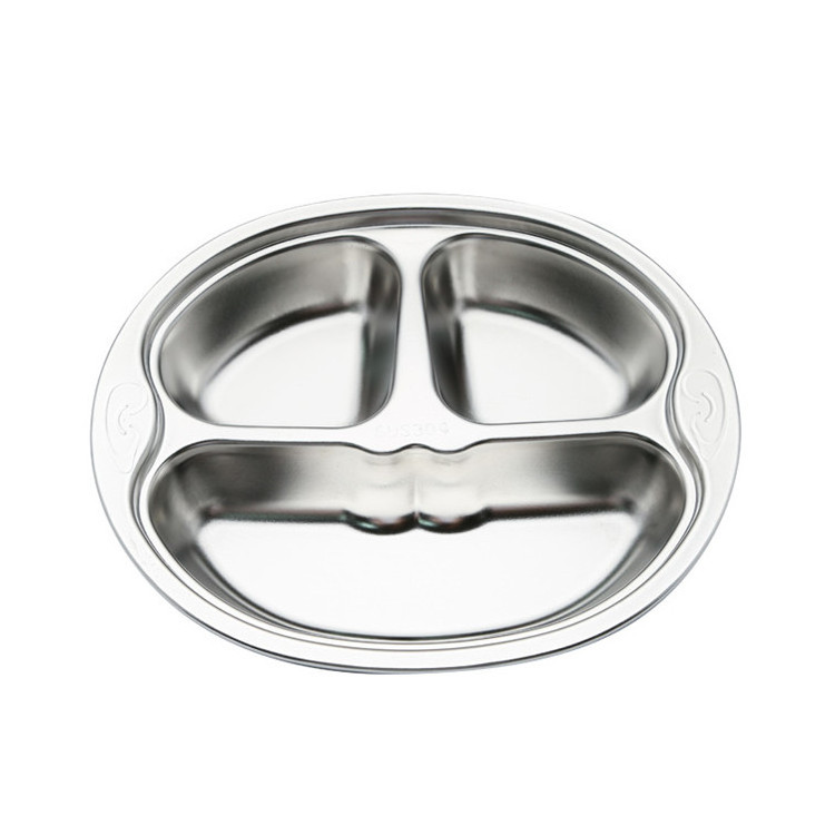 Kids durable tableware cartoon animal shape stainless steel serving plates dishes compartment dinner plate