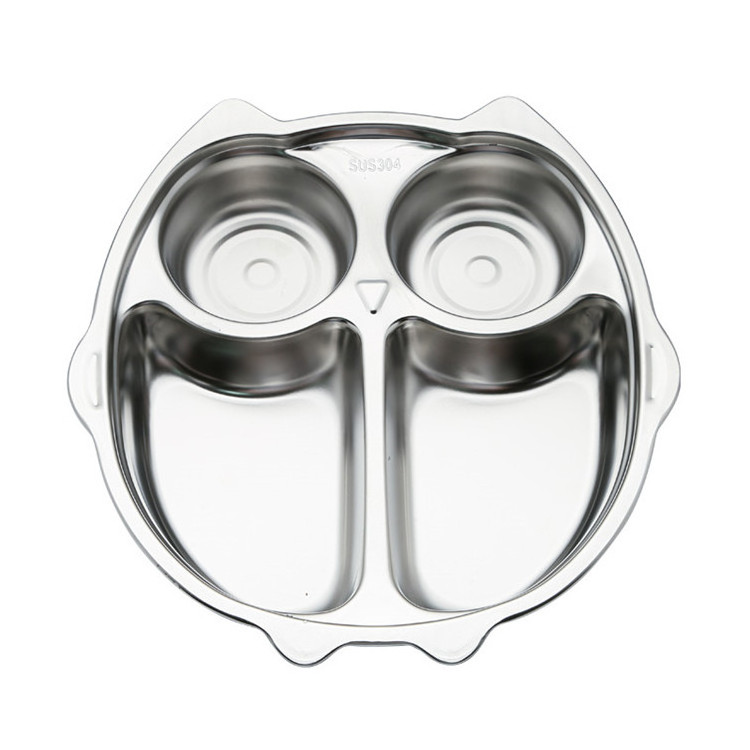 Kids durable tableware cartoon animal shape stainless steel serving plates dishes compartment dinner plate