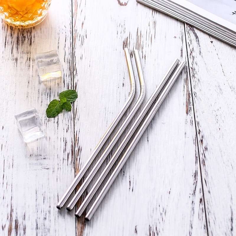 4 pcs bar gift stainless steel reusable metal drinking straws with plastic case for tumbler beverage