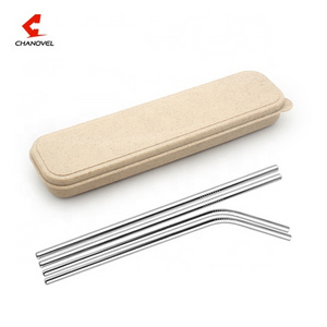 4 pcs bar gift stainless steel reusable metal drinking straws with plastic case for tumbler beverage