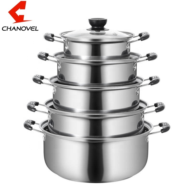 10 Pcs Stainless Steel Soup Pots Nonstick Cookware Sets Soup & Stock Pots With Glass Lid