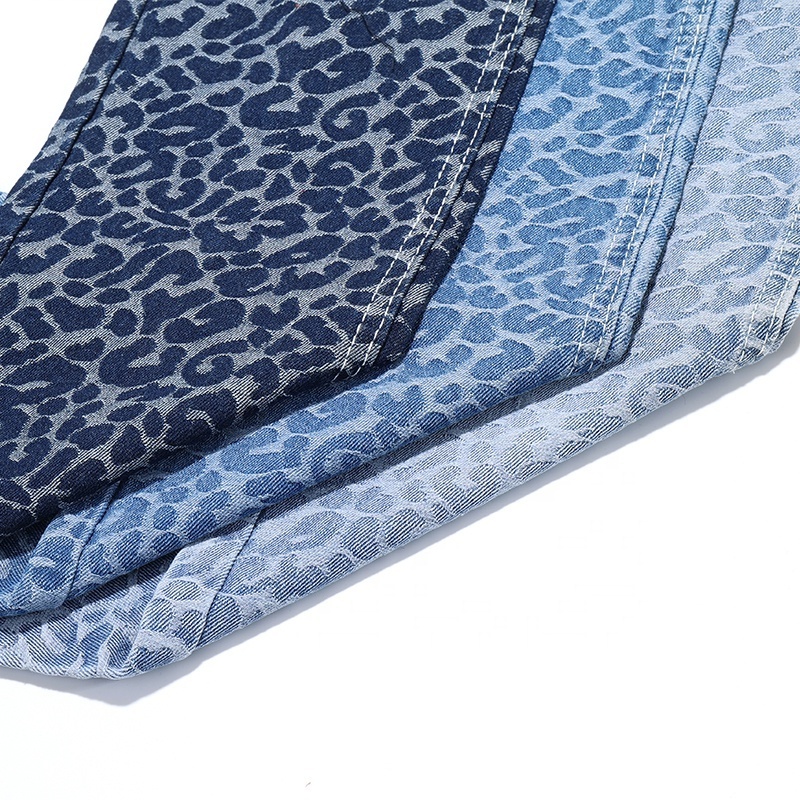 leopard print Blue 80% Cotton Jacquard Denim Fabric For Jeans 10.5Oz High Quality Denim Fabric Wholesale