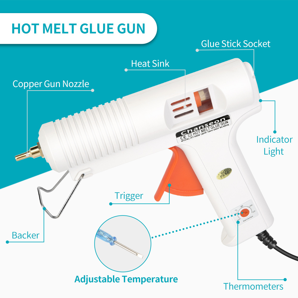 150W Long Copper Nozzle Tip 10pcs Glue Gun Sticks 11mm Adjustable Temperature Hot Melt Glue Gun