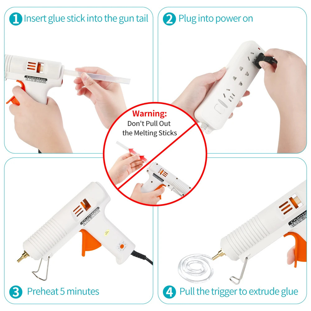 150W EU/US Hot Melt Glue Gun Smart Adjustable Temperature Long Copper Nozzle Heater Muzzle Diameter 11mm Craft Repair Tool