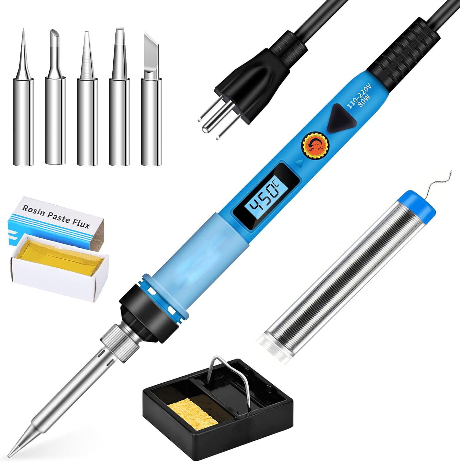 80W Digital LCD Solder Gun with ON/OFF Switch Adjustable Temperature Fast Heating Welding Tools Electronics Soldering Iron Kit