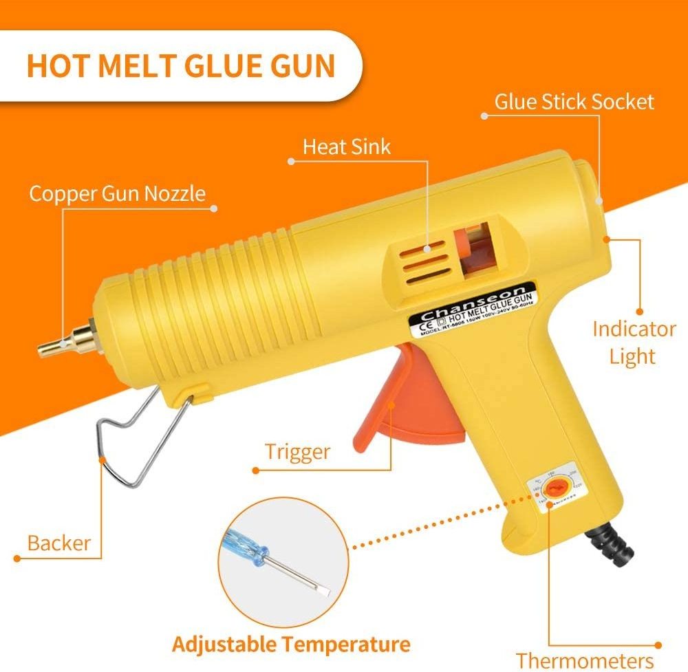 Diy Tools Industry 150W Temperature Adjustable 5pcs Long Copper Nozzles Hot Glue Gun With 11mm 10pcs Glue Sticks