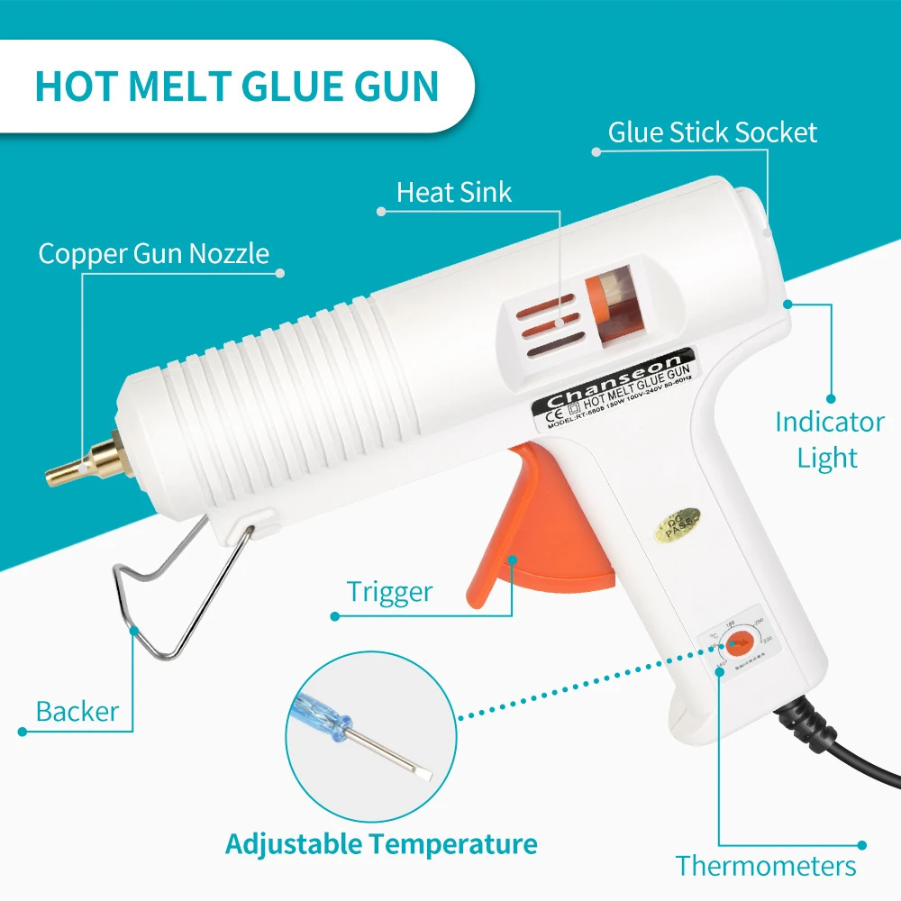 150W EU/US Hot Melt Glue Gun Smart Adjustable Temperature Long Copper Nozzle Heater Muzzle Diameter 11mm Craft Repair Tool