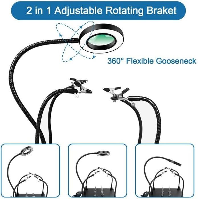 Upgrade Soldering  Hands with 3X LED Magnifying Lamp, Metal Circuit Board Holder, 4 Flexible  Arms Heavy, Magnetic Helping Hand