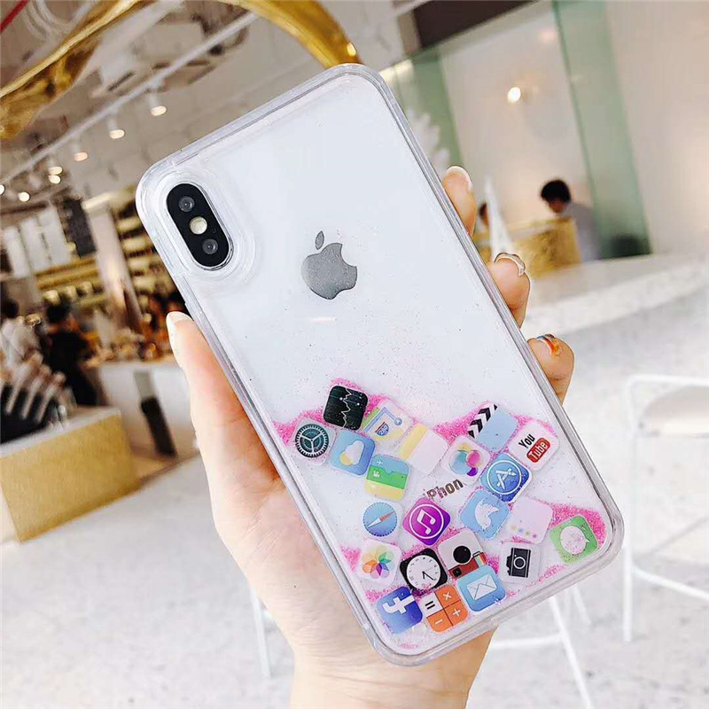 App icon glitter liquid sand water moving tpu pc phone case for iphone x/xs