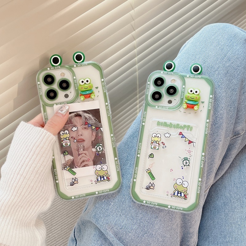 Korea popular 3D cute frog credit card phone case for iphone 11-14pro max