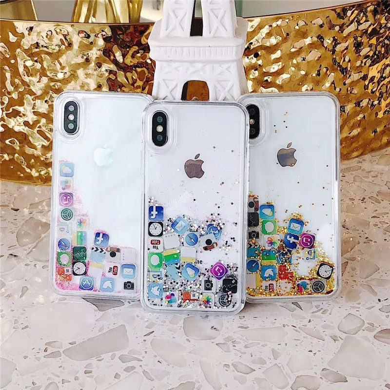 App icon glitter liquid sand water moving tpu pc phone case for iphone x/xs