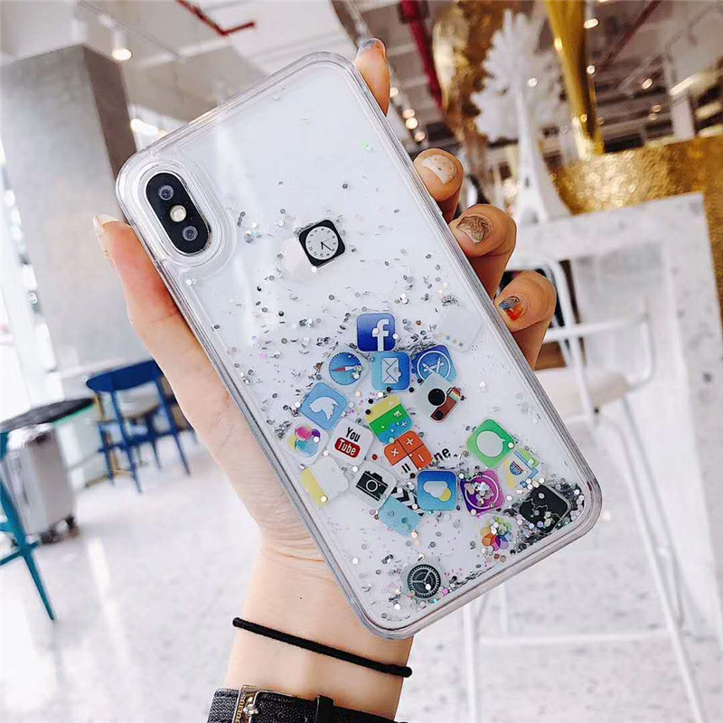 App icon glitter liquid sand water moving tpu pc phone case for iphone x/xs