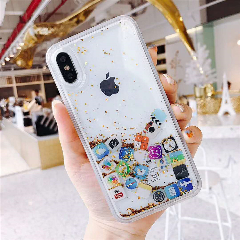 App icon glitter liquid sand water moving tpu pc phone case for iphone x/xs