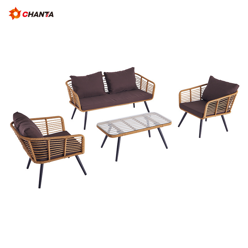 Outdoor Furniture Garden Metal Plastic Black Rattan Wicker Dining Chair With Cushion On Sale