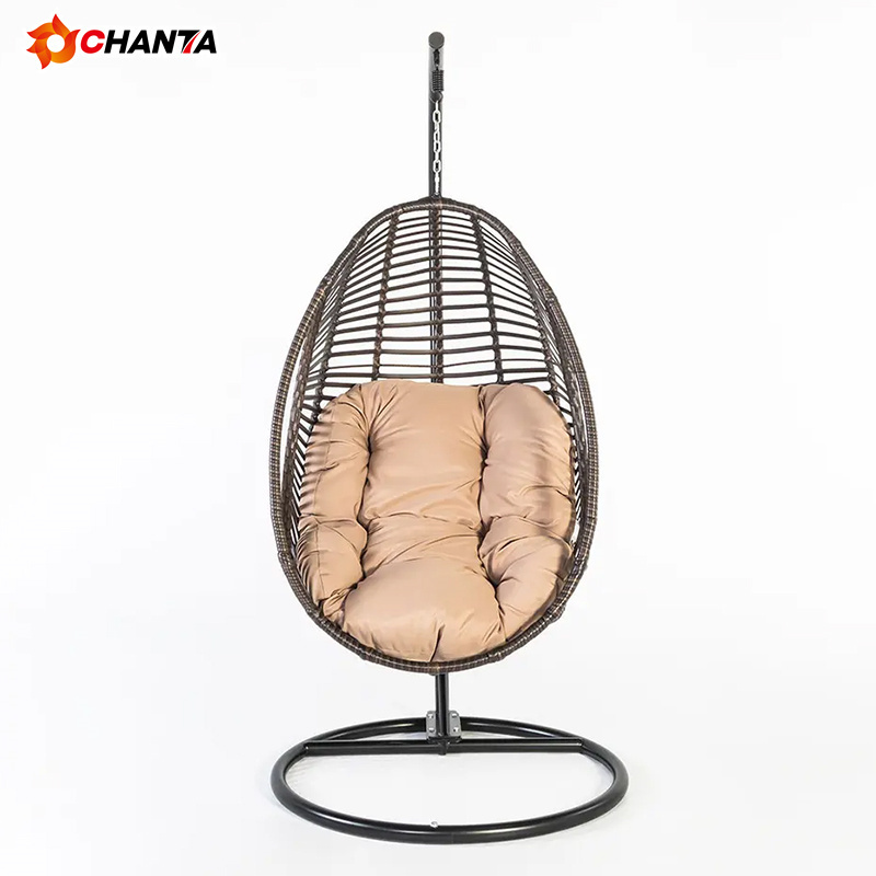 Garden Cane Furniture Metal Rattan Outdoor Patio Balcony Egg Shaped Nest Basket Adult Wicker Hanging Swing Chair with Stand