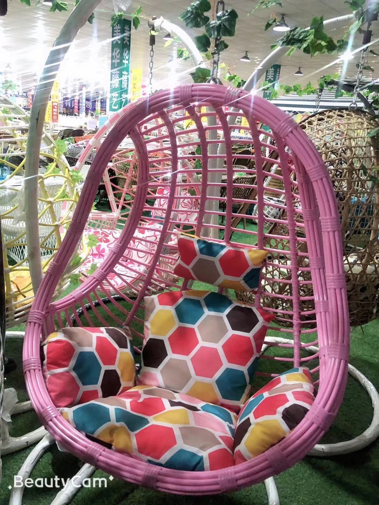 Pink Hanging chair with round frame rattan hanging egg garden rattan swing rattan swing chair