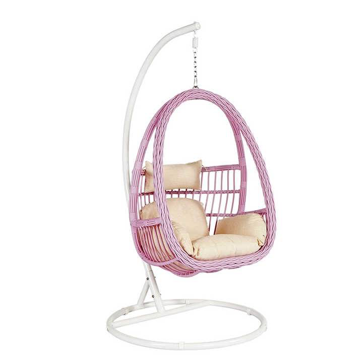 Pink Hanging chair with round frame rattan hanging egg garden rattan swing rattan swing chair