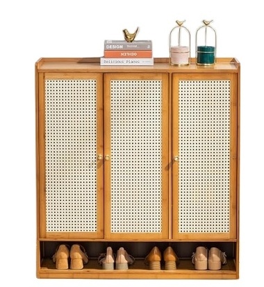 High Quality Factory Rattan Shoe Cabinet, Shoe Storage Cabinet with 3 Door and 6 Tier Shoe Rack