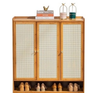 High Quality Factory Rattan Shoe Cabinet, Shoe Storage Cabinet with 3 Door and 6 Tier Shoe Rack