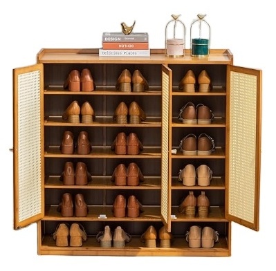 High Quality Factory Rattan Shoe Cabinet, Shoe Storage Cabinet with 3 Door and 6 Tier Shoe Rack