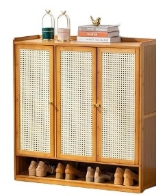 High Quality Factory Rattan Shoe Cabinet, Shoe Storage Cabinet with 3 Door and 6 Tier Shoe Rack