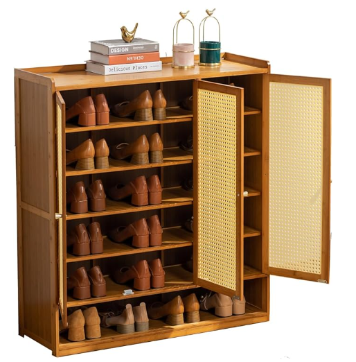 High Quality Factory Rattan Shoe Cabinet, Shoe Storage Cabinet with 3 Door and 6 Tier Shoe Rack