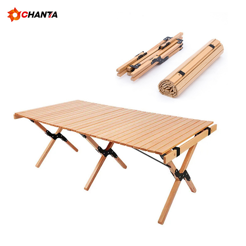 Out Door Small Wooden Roll Up Portable Popup Pliable Kitchen Cooking Foldable Picnic Camping Table Klapptische