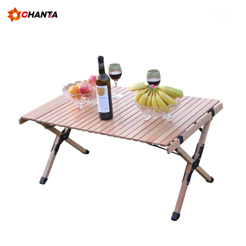 Out Door Small Wooden Roll Up Portable Popup Pliable Kitchen Cooking Foldable Picnic Camping Table Klapptische