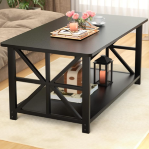 Coffee Table for Living Room with Round Corners Farmhouse Style Center Table with Storage Shelf Space Saving Easy Assembly