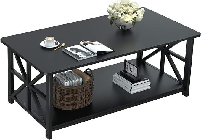 Coffee Table for Living Room with Round Corners Farmhouse Style Center Table with Storage Shelf Space Saving Easy Assembly