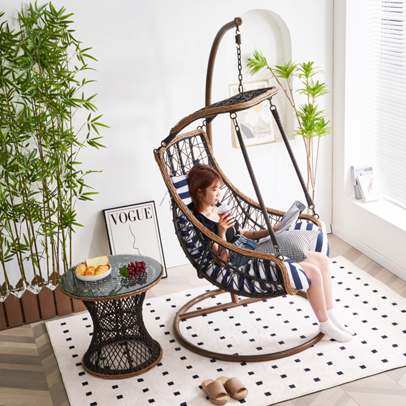 Chanta Water Drop Shaped Wicker Hanging Egg Swing Chair Black Rattan Patio Swing Modern Patio Swings Outdoor Rattan Chair