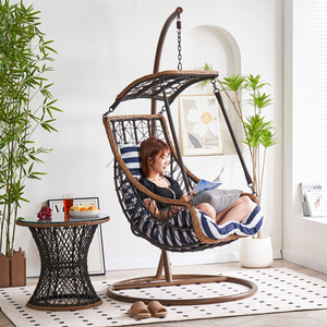 Chanta Water Drop Shaped Wicker Hanging Egg Swing Chair Black Rattan Patio Swing Modern Patio Swings Outdoor Rattan Chair