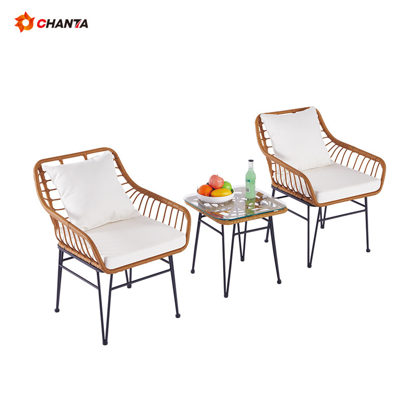 Outdoor Furniture Restaurant Metal Pe Rattan Wicker Chair Bar Stool With Cushions For Sale