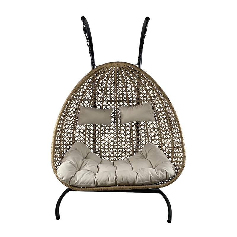 2024 adult outdoor garden balcony relax 2 person rattan resin hanging cheap double egg swing chair