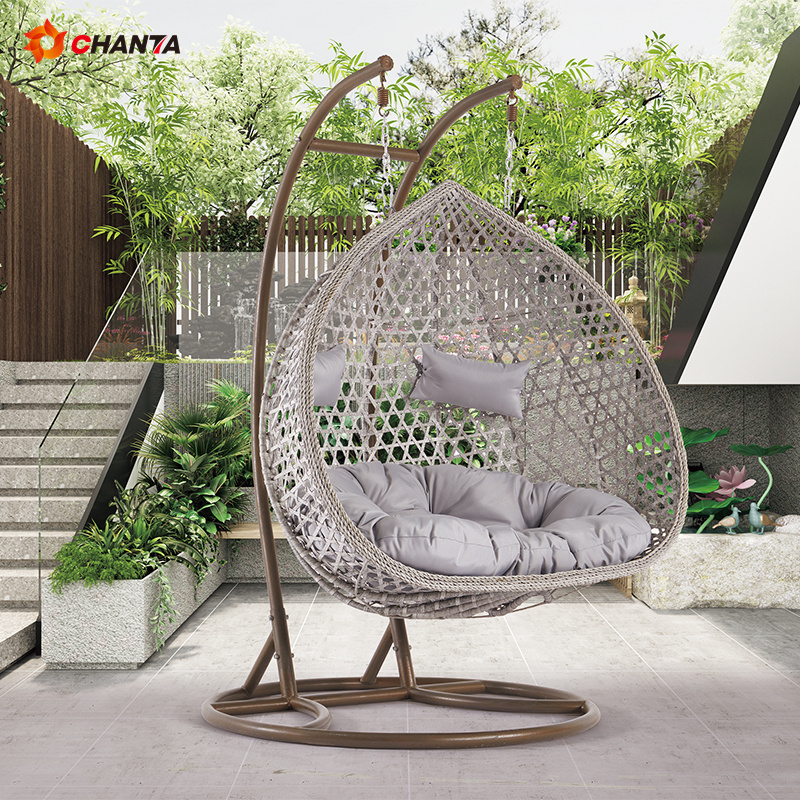 2024 adult outdoor garden balcony relax 2 person rattan resin hanging cheap double egg swing chair