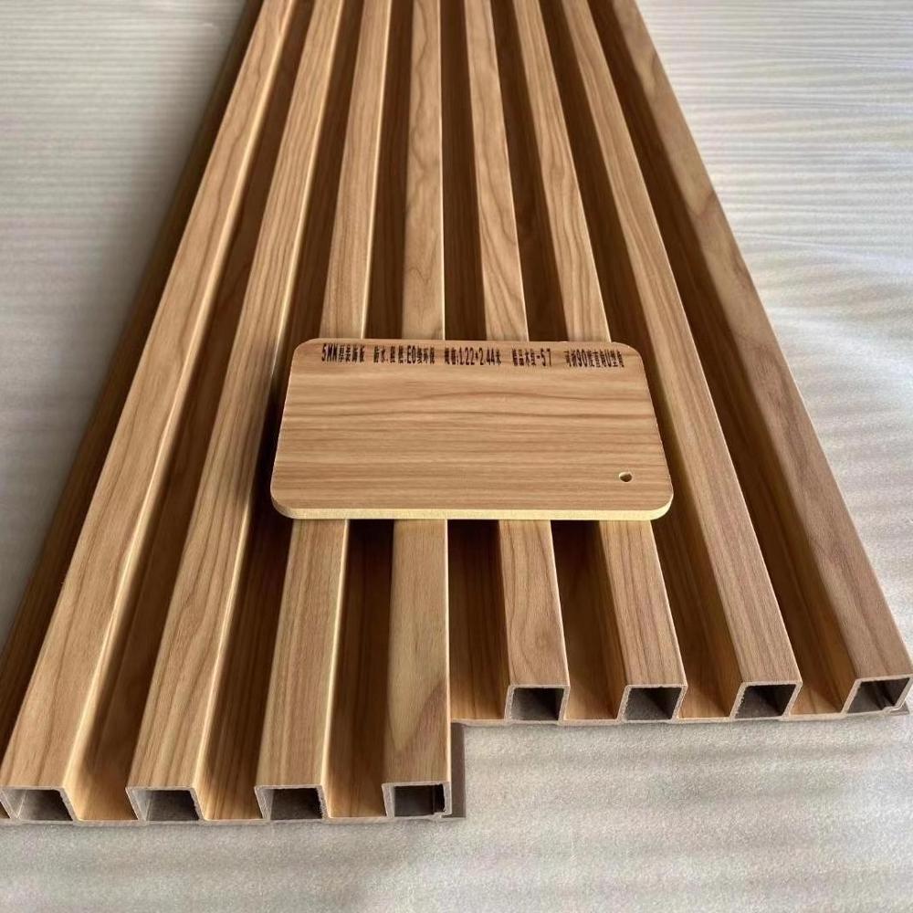 PVC WPC Wall Panel Wooden Grain Fluted Panel For Decoration