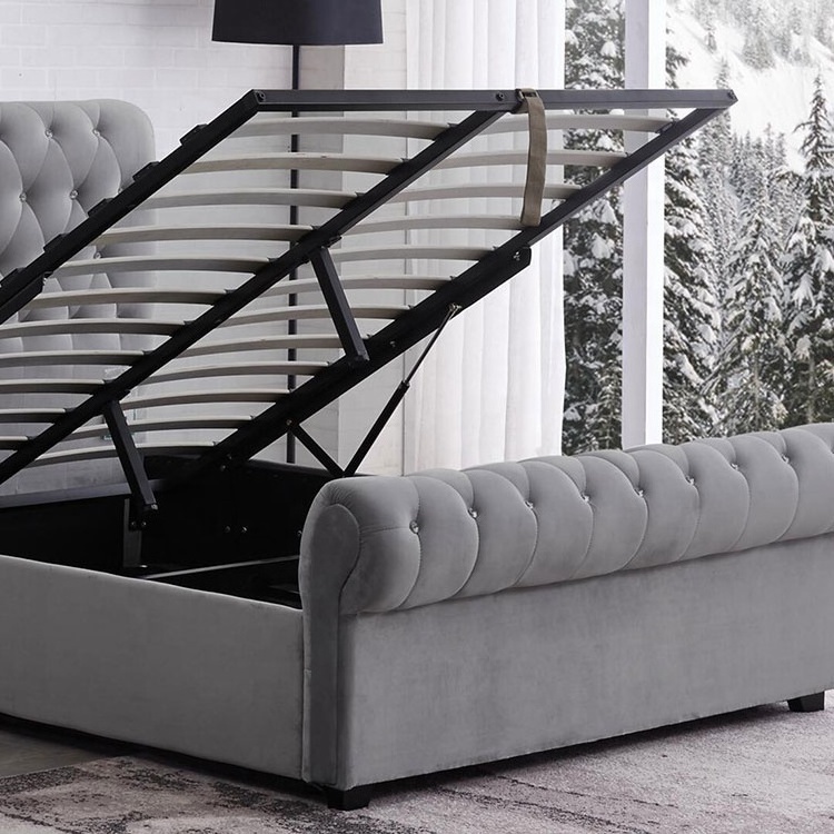 New grey double king size storage tufted sleigh bed