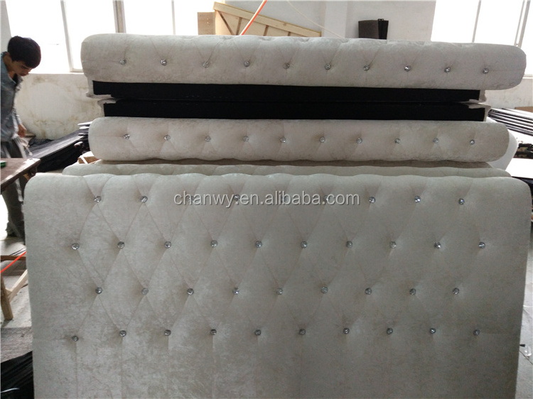 hot sale silver color double crushed velvet bed sleigh bed factory foshan