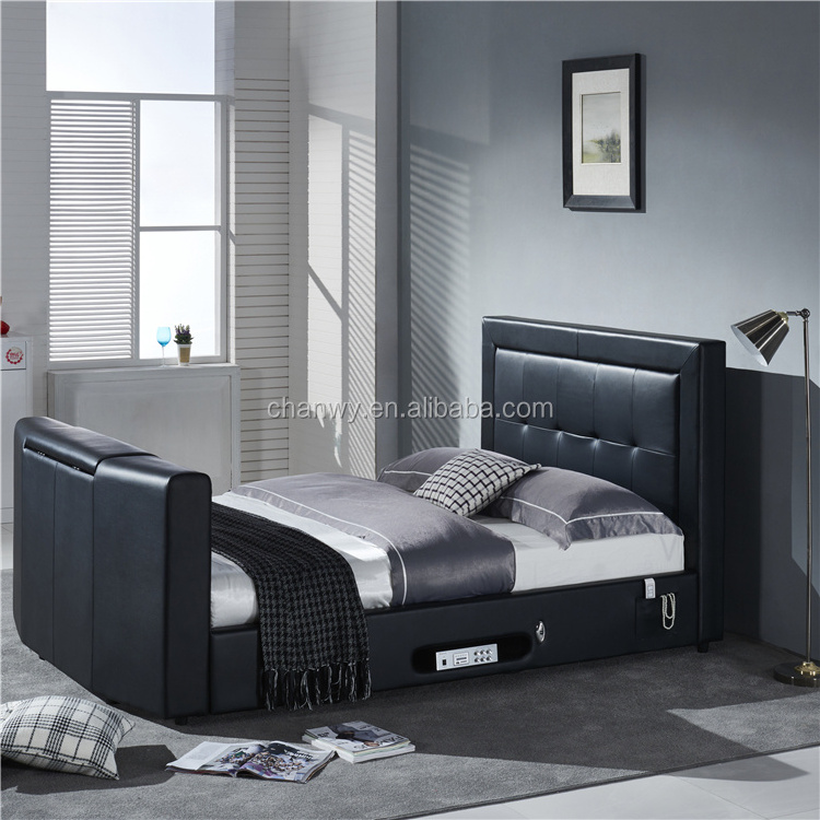 modern faux pu leather automatic lift tv bed