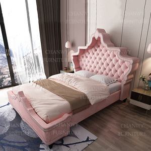 luxurious Handcrafted bed with shelter-style pink princess dream bed with nailhead trim