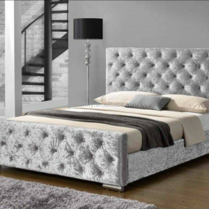 UKFR crushed velvet bed wholesale double silver crush velvet bed with button