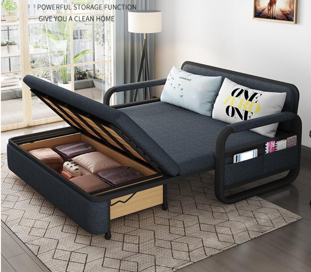 Modern Simple Folding Living Room Design Fabric Folding Metal Sofa Beds Storage Furniture