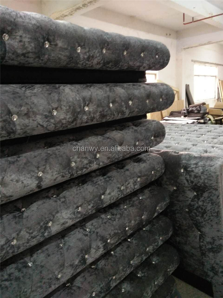 hot sale silver color double crushed velvet bed sleigh bed factory foshan