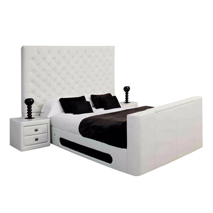 high quality black modern bedroom furniture puleather king size bed tv modern bed with tv