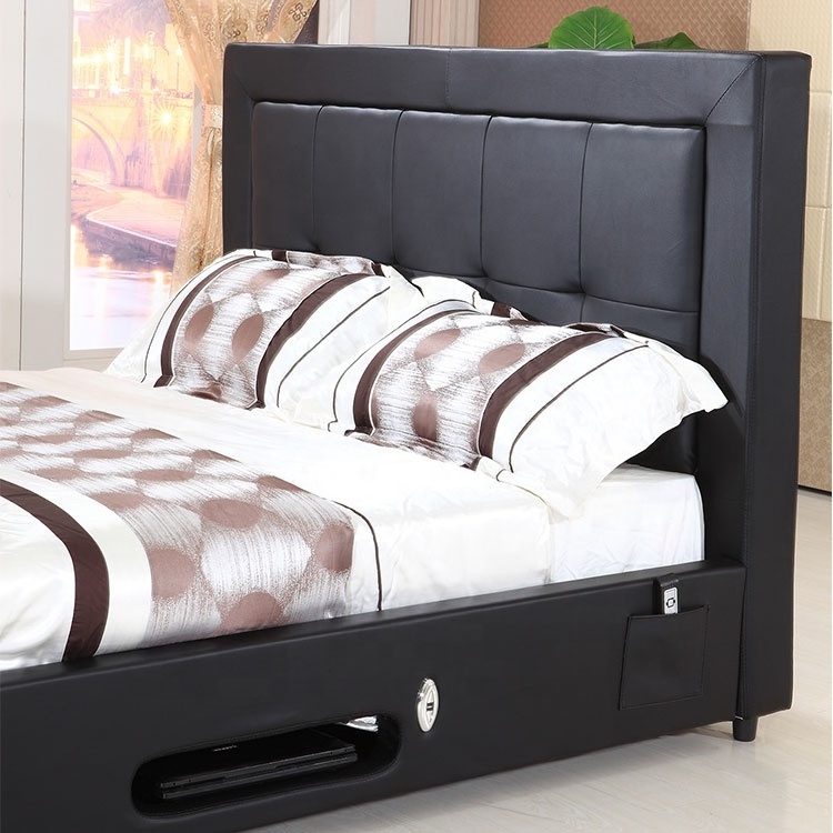 fabric upholstered black ottoman tv beds frame fabric TV beds high bed with tv in footboard