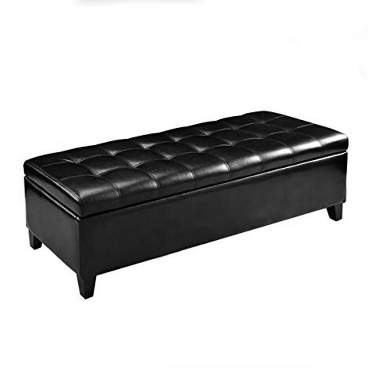 wholesale modern style soft black colour  indoor bench chair synthetic Leather hotel furniture 4 legs bed ottoman bench