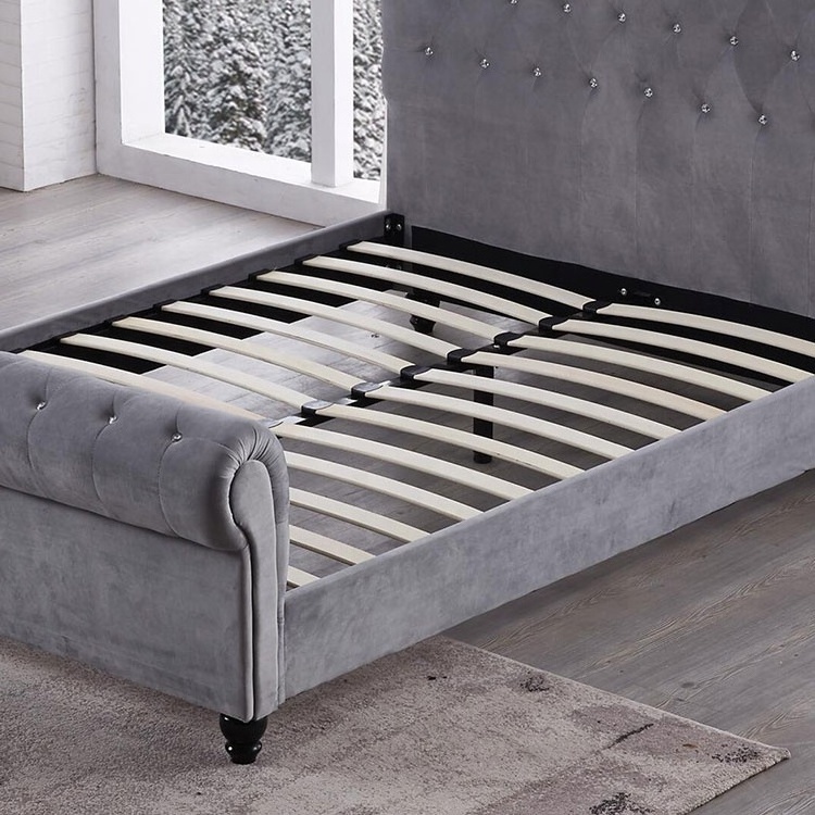 New grey double king size storage tufted sleigh bed