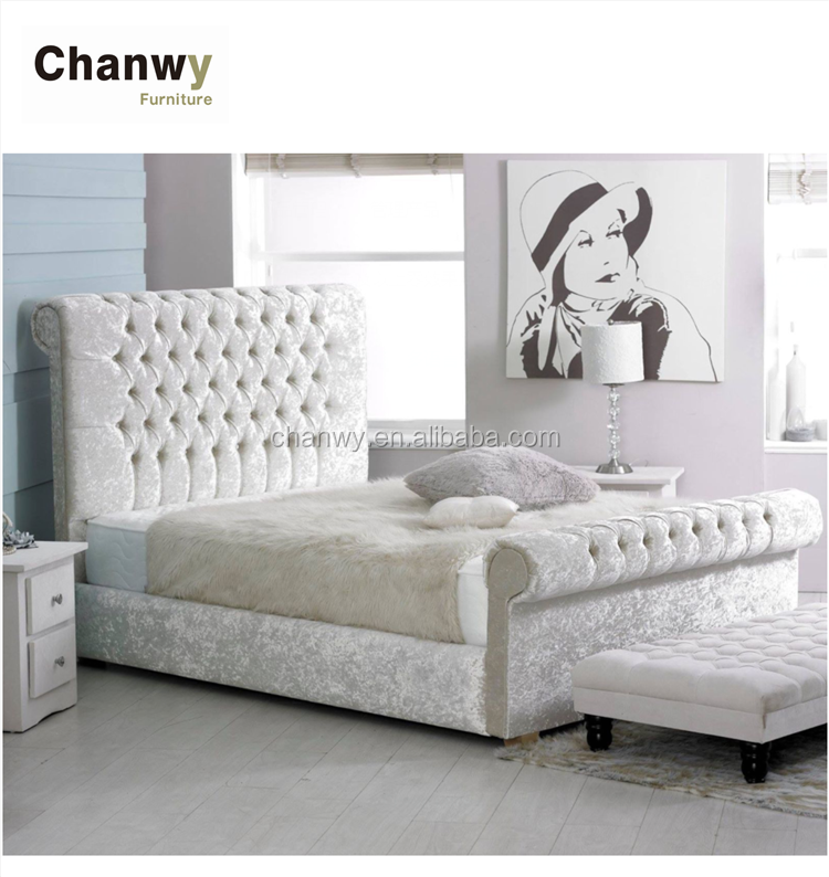 hot sale silver color double crushed velvet bed sleigh bed factory foshan