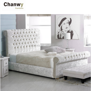 hot sale silver color double crushed velvet bed sleigh bed factory foshan