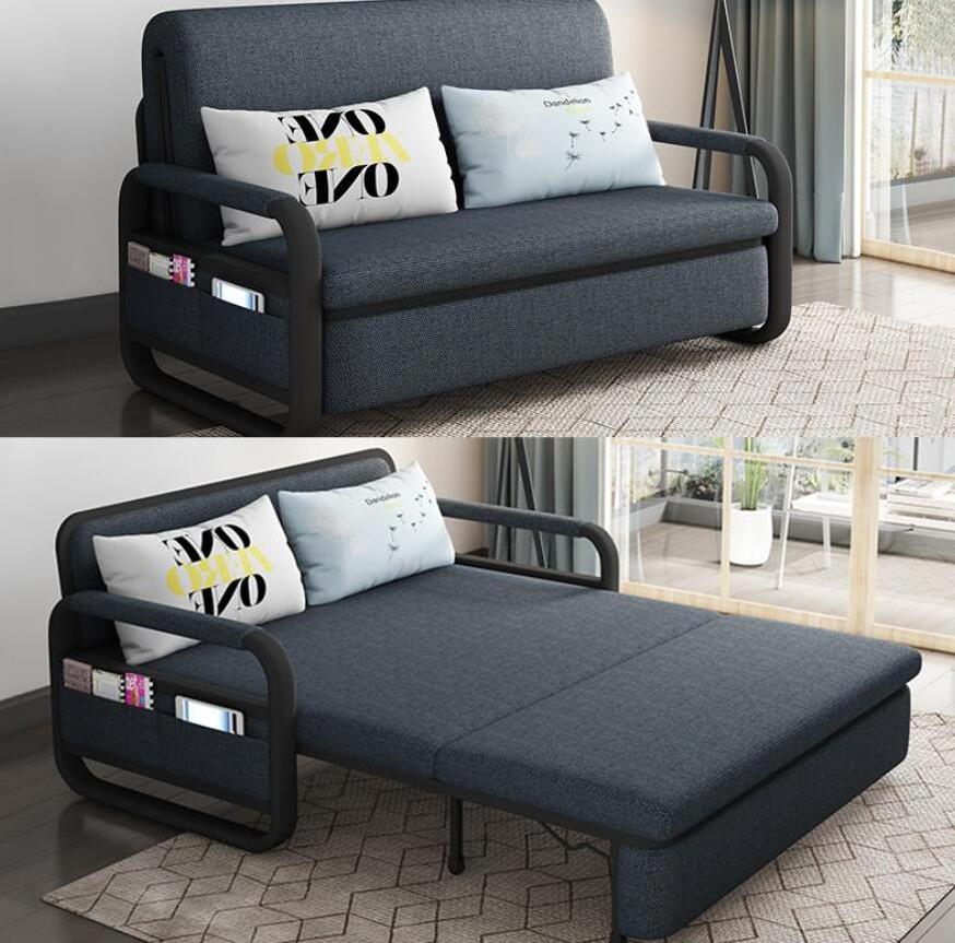 Modern Simple Folding Living Room Design Fabric Folding Metal Sofa Beds Storage Furniture